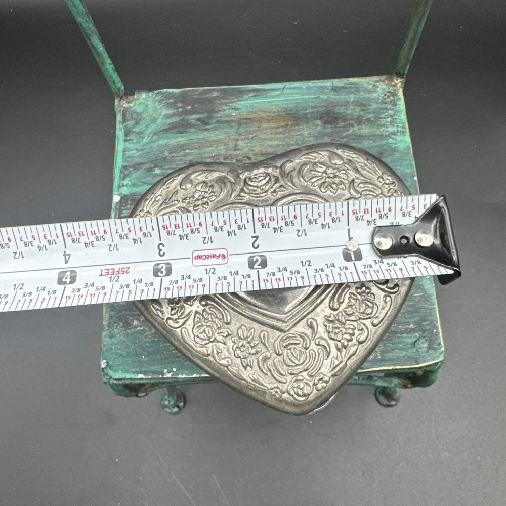 Vtg Trinket  or Jewelry Silver Tone Heart With Glass Bottom MCM